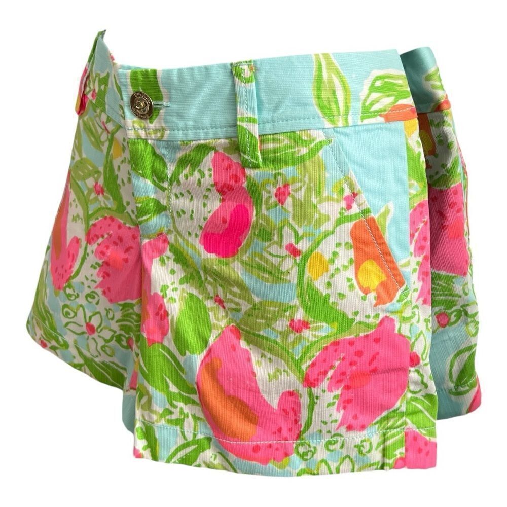 LILLY PULITZER Callahan Shorts Pool Blue Pink Lemonade Size 0. - Picture 2 of 7